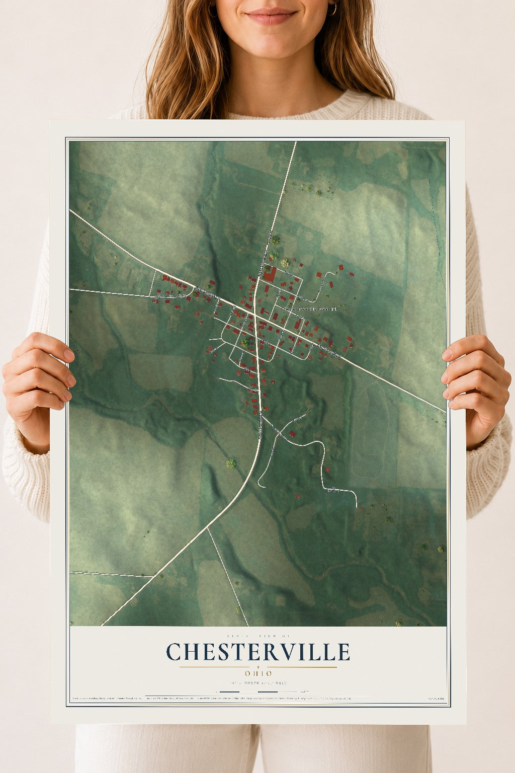 Map of Chesterville, Ohio, 18 x 24 inch unframed archival matte print