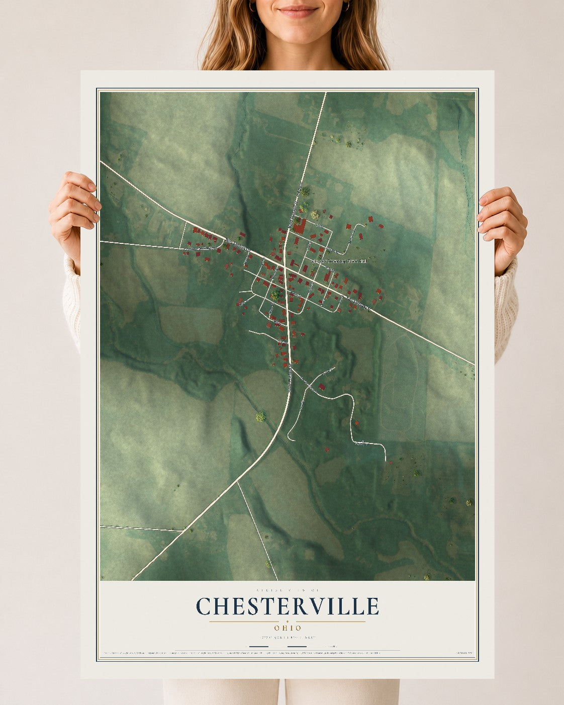 Map of Chesterville, Ohio, 24 x 36 inch unframed archival matte print