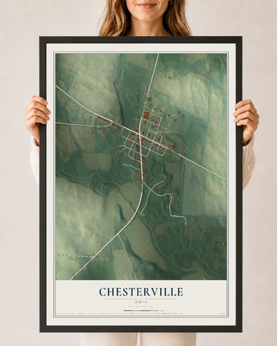 Map of Chesterville, Ohio, 24 x 36 inch print in a black wood frame