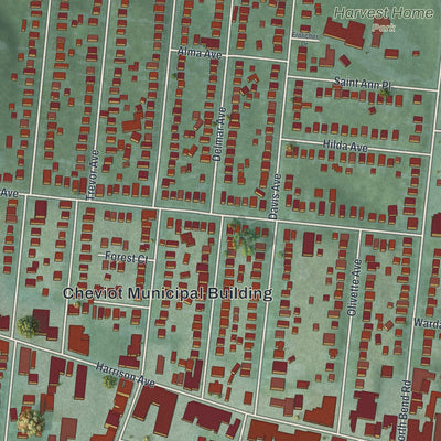 Close-up of the map of Cheviot, Ohio print showing street and building detail