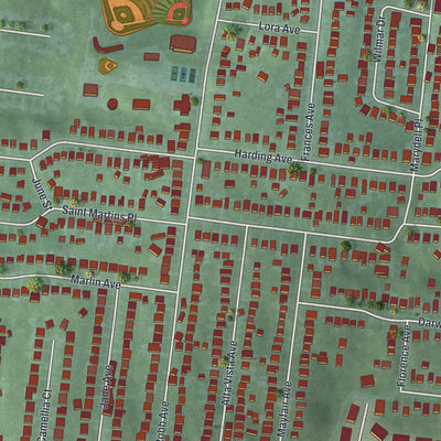Second close-up of the map of Cheviot, Ohio print showing more streets and buildings