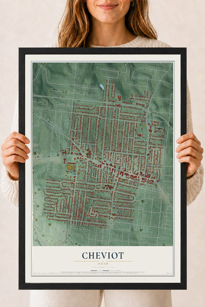 Map of Cheviot, Ohio, 18 x 24 inch print in a black wood frame