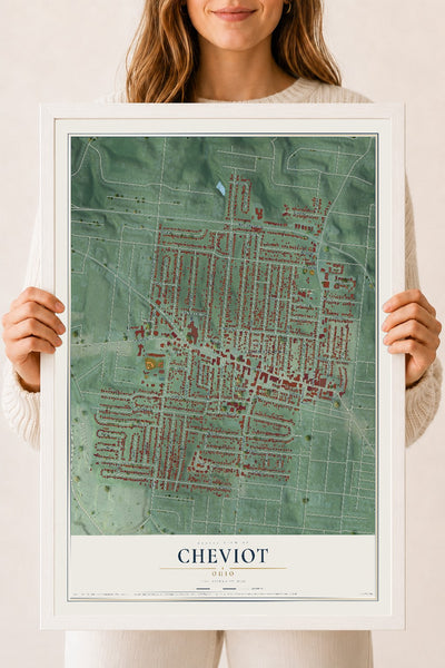 Map of Cheviot, Ohio, 18 x 24 inch print in a white wood frame