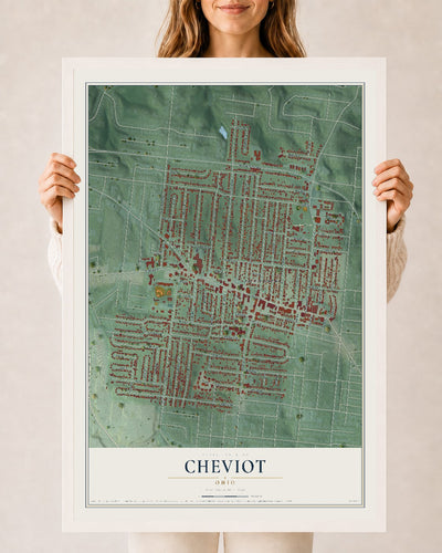 Map of Cheviot, Ohio, 24 x 36 inch print in a white wood frame