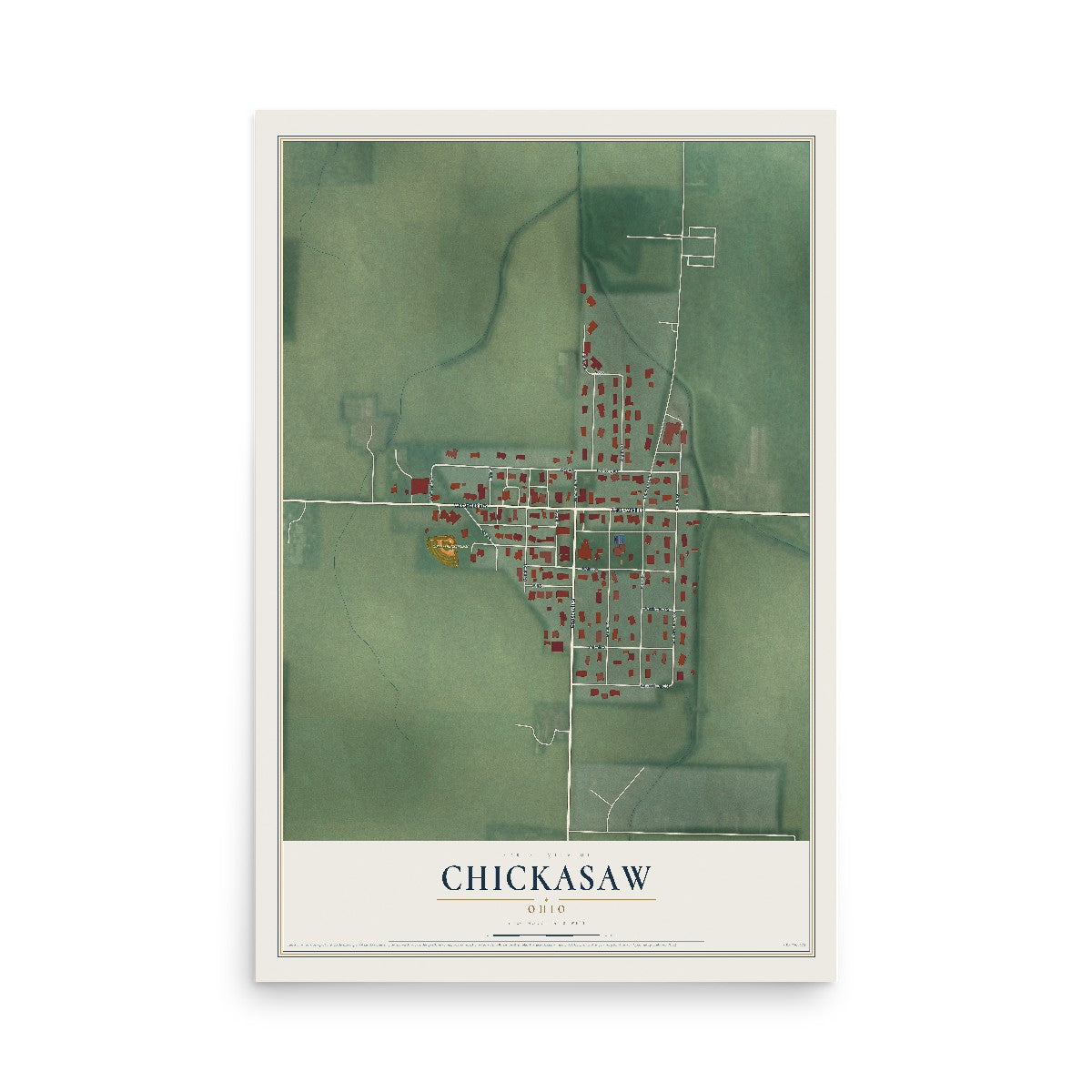 Map of Chickasaw, Ohio, 12 x 18 inch unframed archival matte print