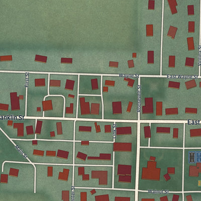 Close-up of the map of Chickasaw, Ohio print showing street and building detail