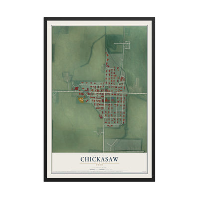 Map of Chickasaw, Ohio, 12 x 18 inch print in a black wood frame