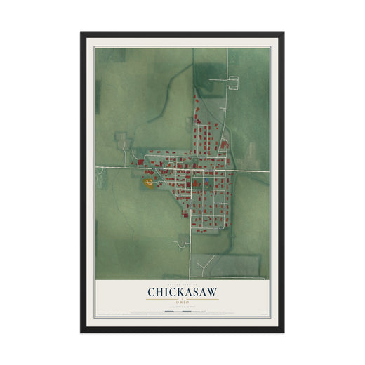 Map of Chickasaw, Ohio, 12 x 18 inch print in a black wood frame