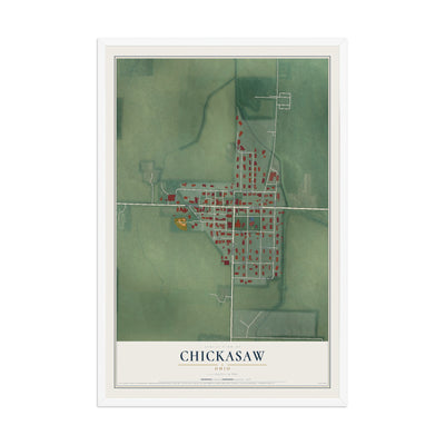 Map of Chickasaw, Ohio, 12 x 18 inch print in a white wood frame