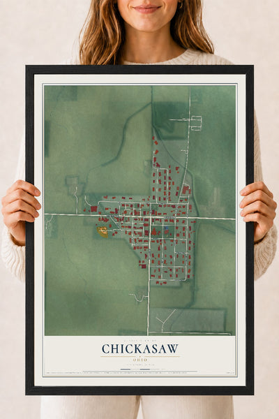 Map of Chickasaw, Ohio, 18 x 24 inch print in a black wood frame