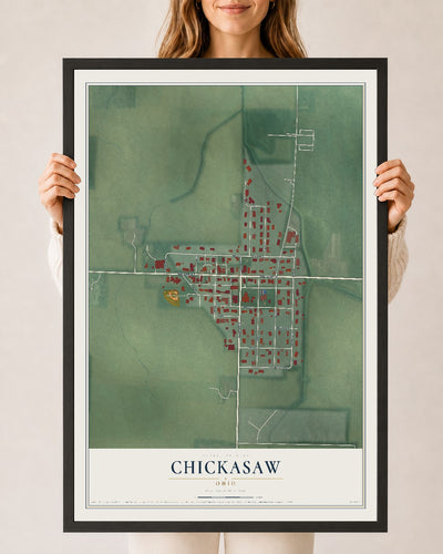 Map of Chickasaw, Ohio, 24 x 36 inch print in a black wood frame
