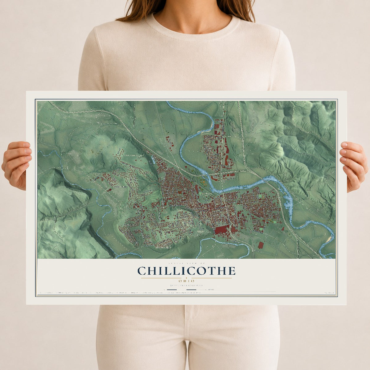 Map of Chillicothe, Ohio, 12 x 18 inch unframed archival matte print