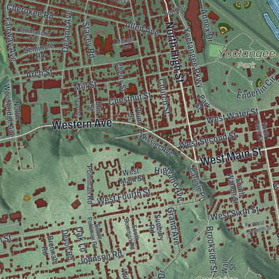 Close-up of the map of Chillicothe, Ohio print showing street and building detail