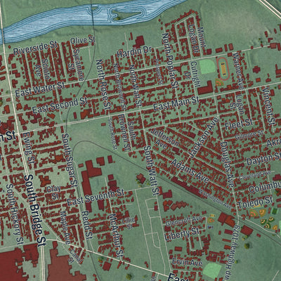 Second close-up of the map of Chillicothe, Ohio print showing more streets and buildings