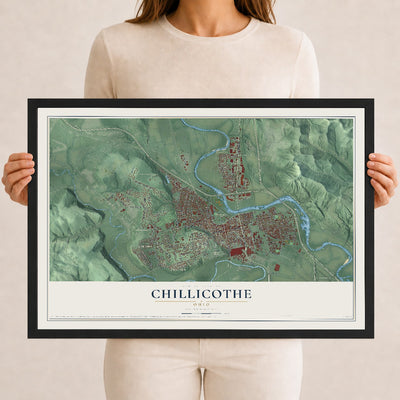 Map of Chillicothe, Ohio, 12 x 18 inch print in a black wood frame