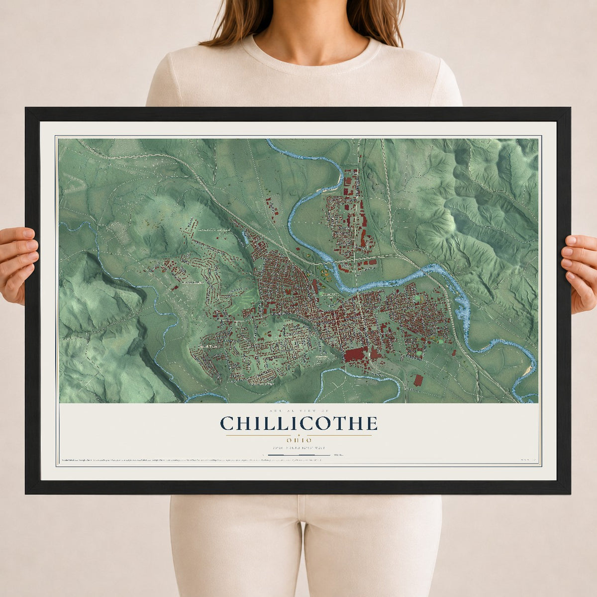 Map of Chillicothe, Ohio, 18 x 24 inch print in a black wood frame