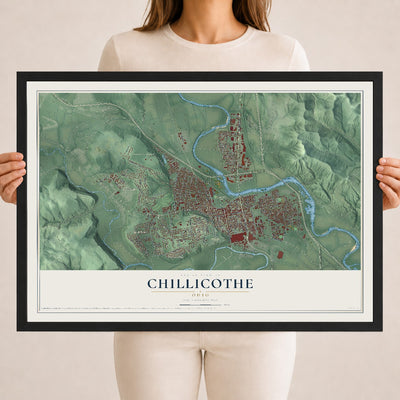Map of Chillicothe, Ohio, 18 x 24 inch print in a black wood frame