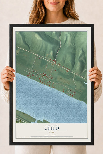 Map of Chilo, Ohio, 18 x 24 inch print in a black wood frame