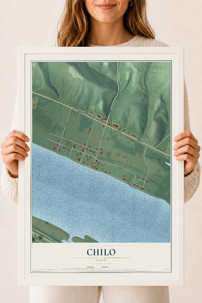 Map of Chilo, Ohio, 18 x 24 inch print in a white wood frame