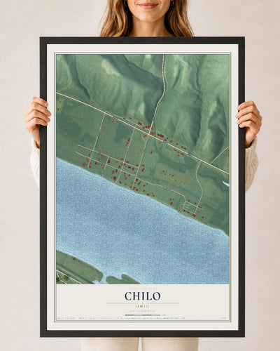Map of Chilo, Ohio, 24 x 36 inch print in a black wood frame