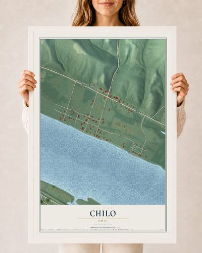 Map of Chilo, Ohio, 24 x 36 inch print in a white wood frame