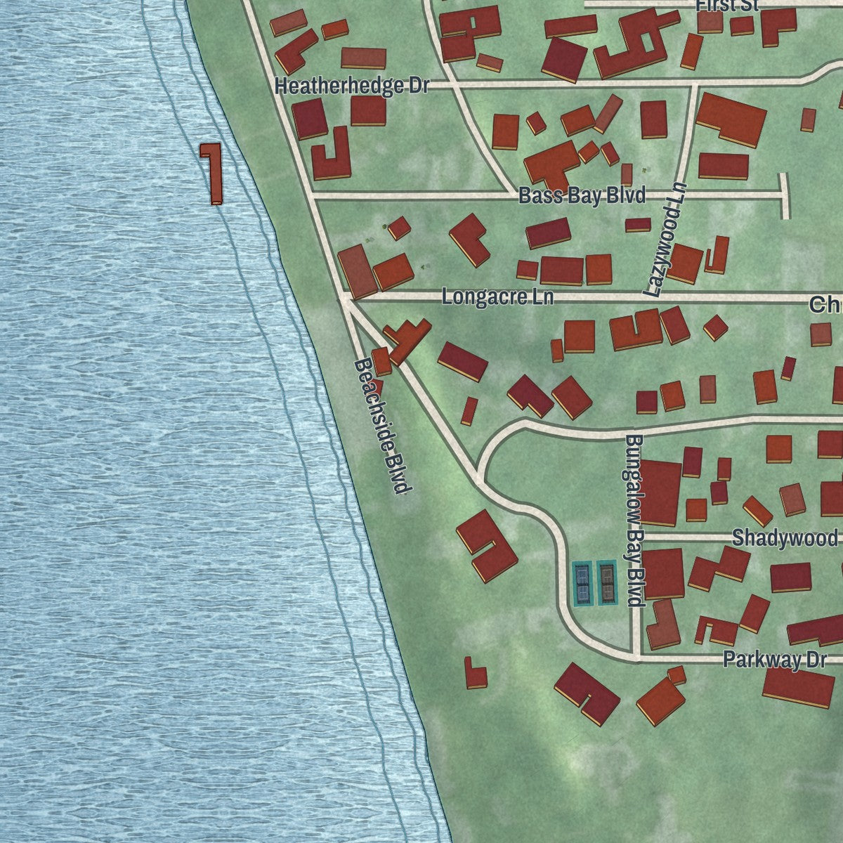 Close-up of the map of Chippewa Lake, Ohio print showing street and building detail