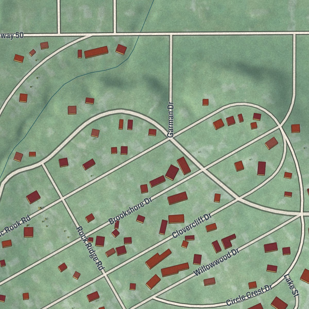 Second close-up of the map of Chippewa Lake, Ohio print showing more streets and buildings
