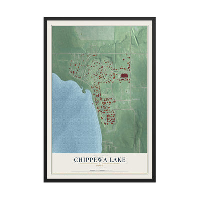 Map of Chippewa Lake, Ohio, 12 x 18 inch print in a black wood frame