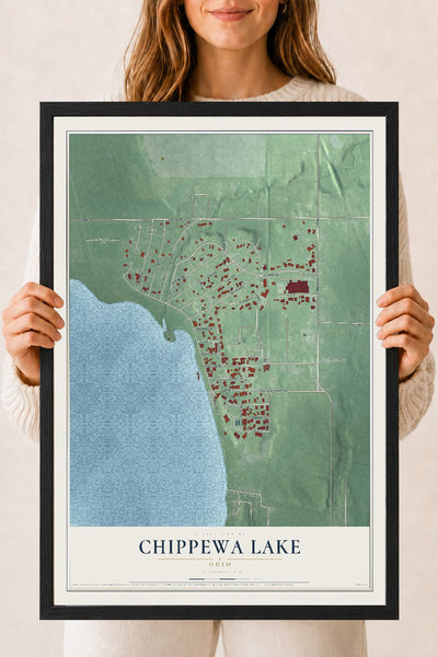 Map of Chippewa Lake, Ohio, 18 x 24 inch print in a black wood frame
