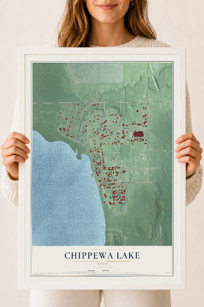 Map of Chippewa Lake, Ohio, 18 x 24 inch print in a white wood frame