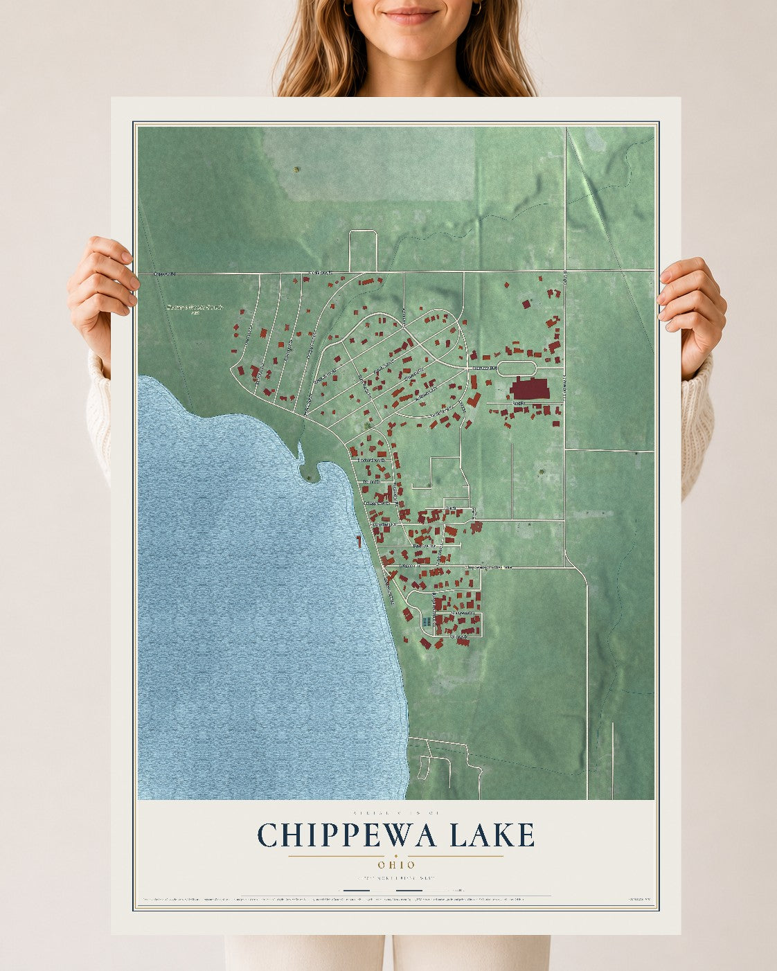 Map of Chippewa Lake, Ohio, 24 x 36 inch unframed archival matte print
