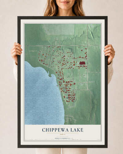 Map of Chippewa Lake, Ohio, 24 x 36 inch print in a black wood frame