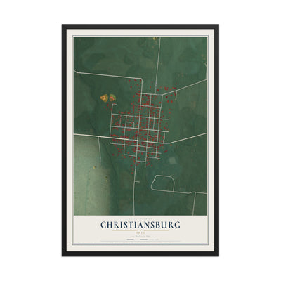 Map of Christiansburg, Ohio, 12 x 18 inch print in a black wood frame