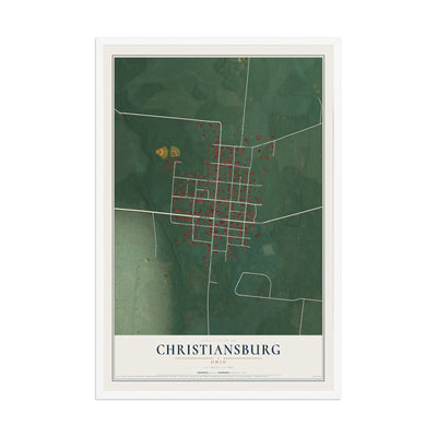 Map of Christiansburg, Ohio, 12 x 18 inch print in a white wood frame