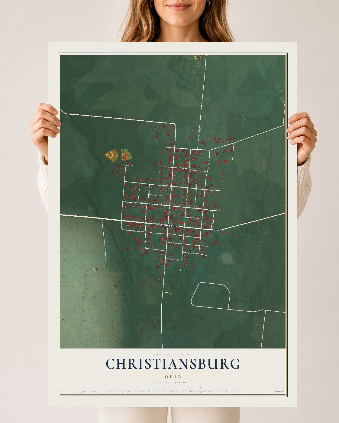 Map of Christiansburg, Ohio, 24 x 36 inch unframed archival matte print