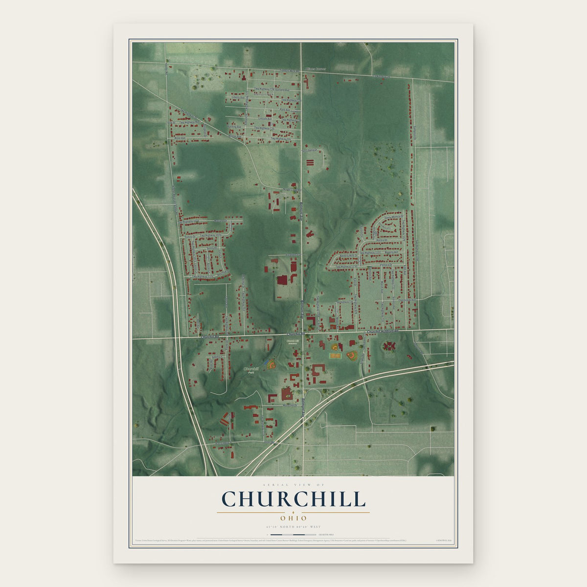 Churchill, Ohio map print, the full design