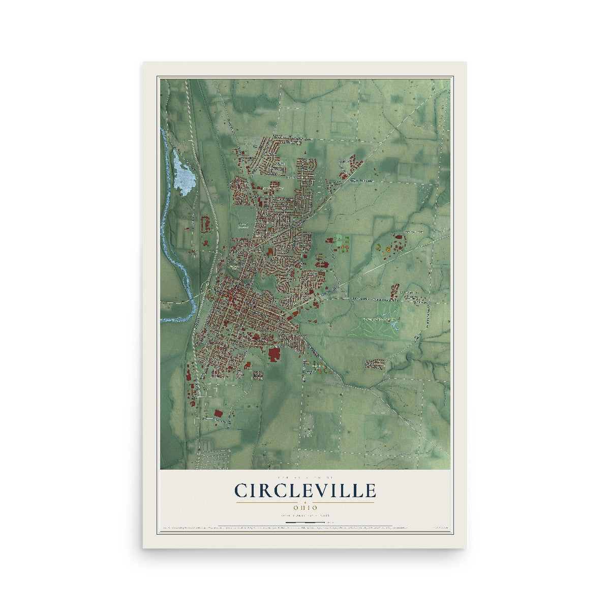 Map of Circleville, Ohio, 12 x 18 inch unframed archival matte print