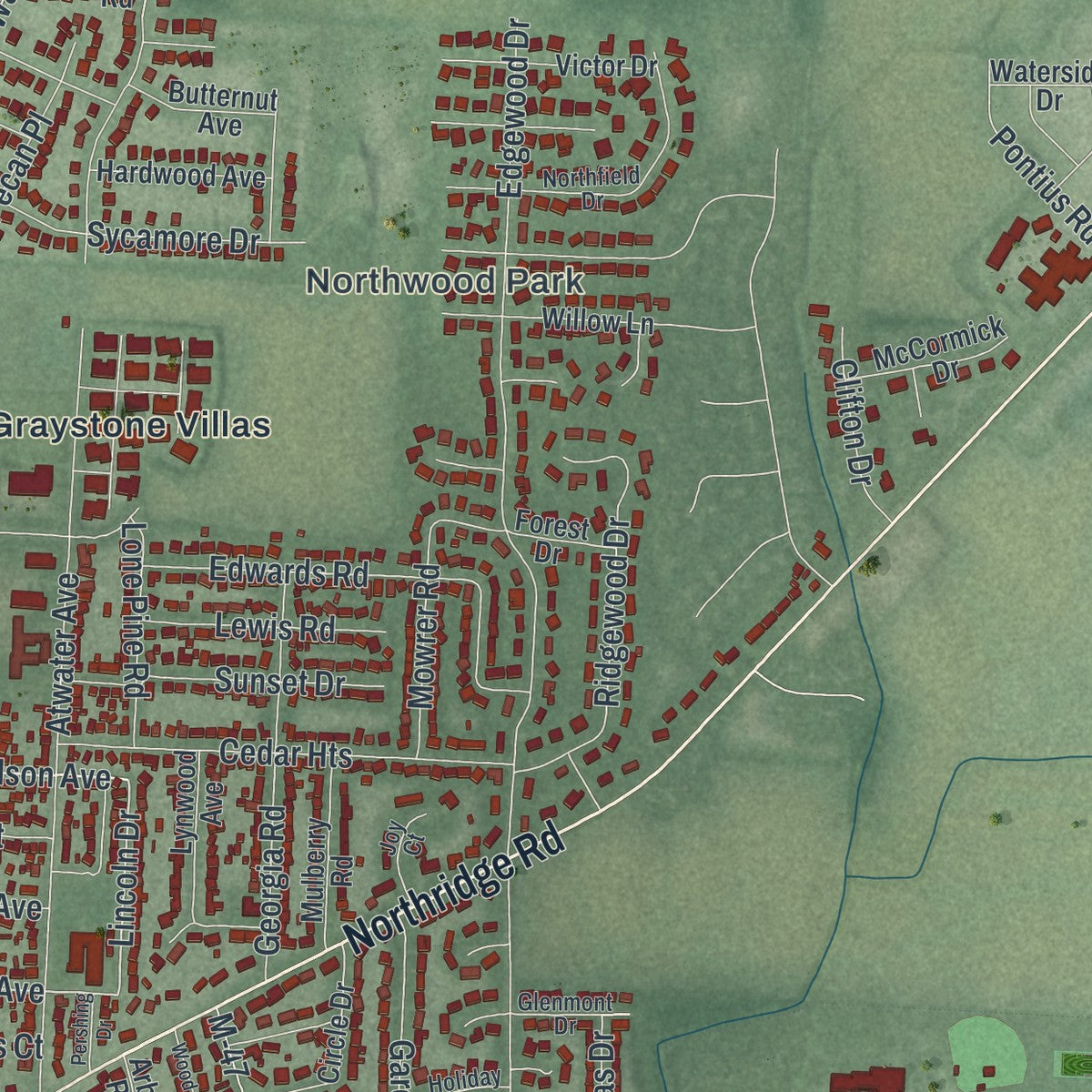 Second close-up of the map of Circleville, Ohio print showing more streets and buildings