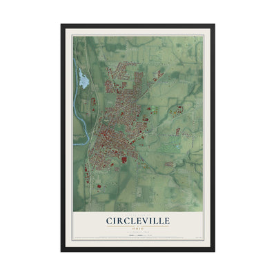Map of Circleville, Ohio, 12 x 18 inch print in a black wood frame