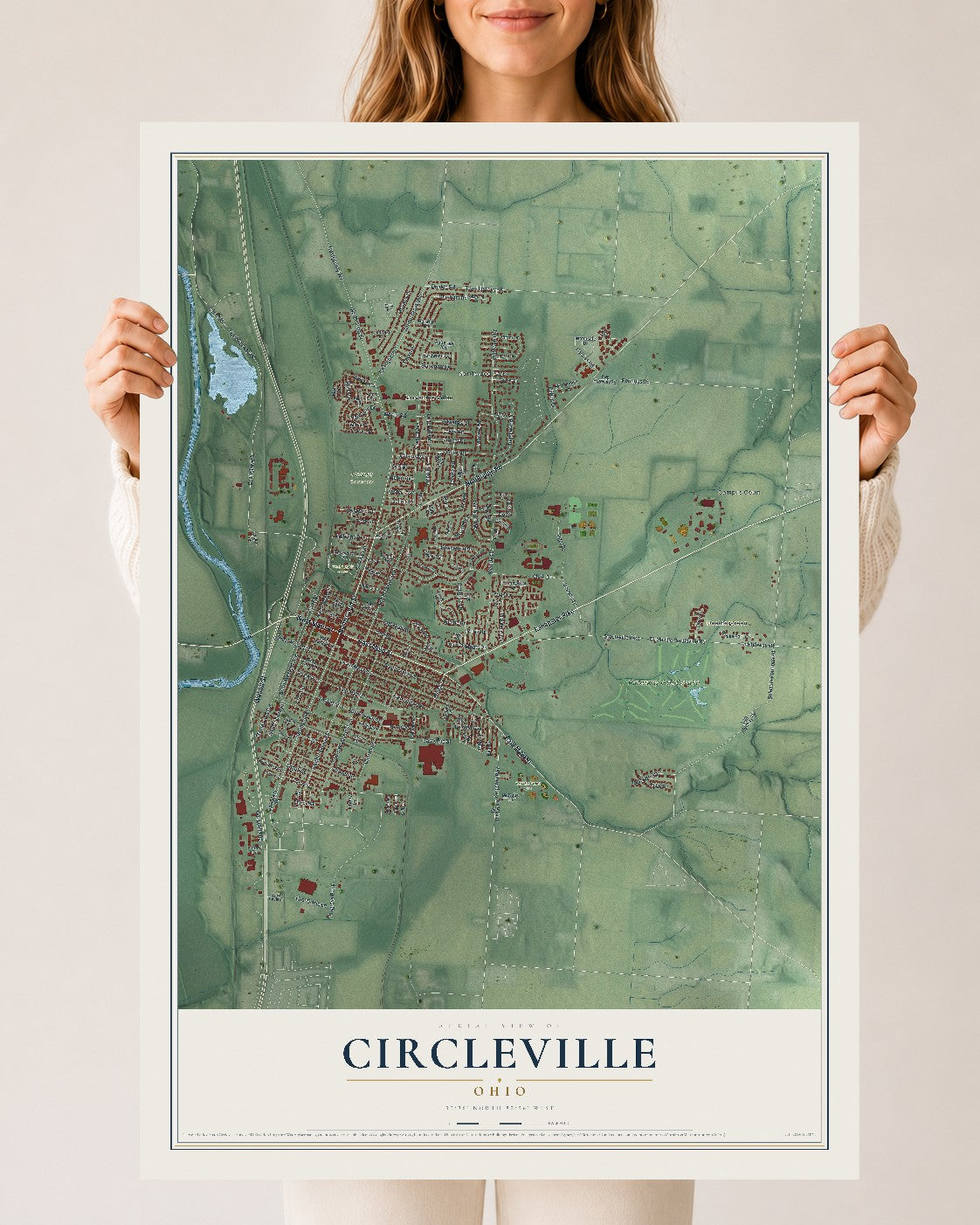 Map of Circleville, Ohio, 24 x 36 inch unframed archival matte print