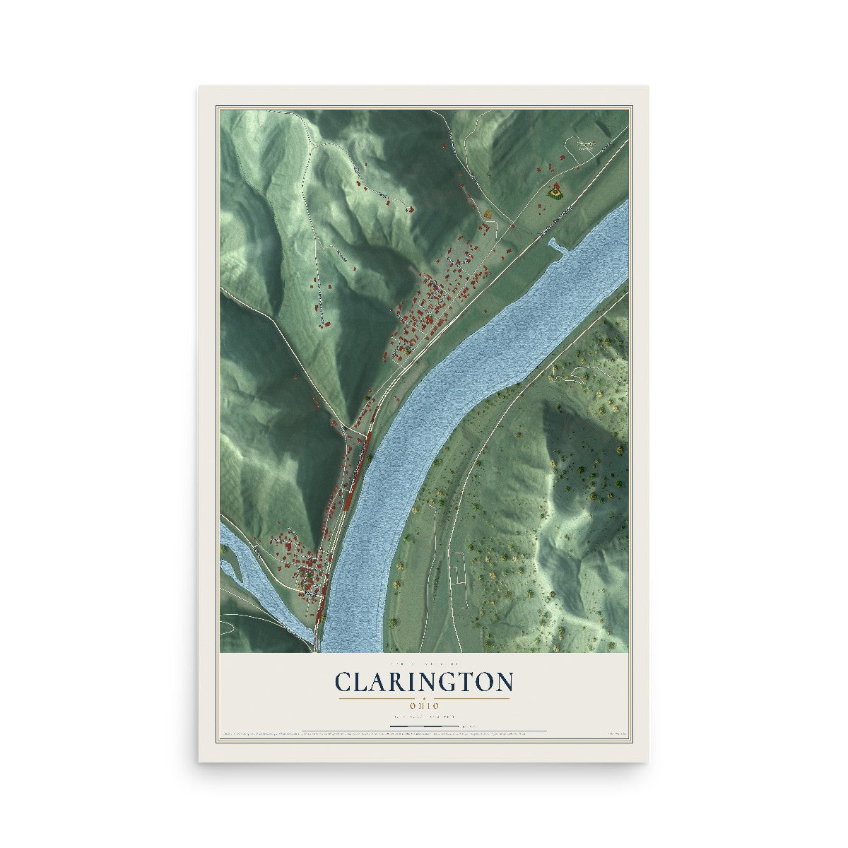 Map of Clarington, Ohio, 12 x 18 inch unframed archival matte print