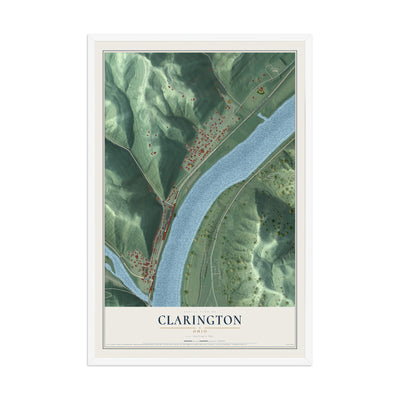 Map of Clarington, Ohio, 12 x 18 inch print in a white wood frame
