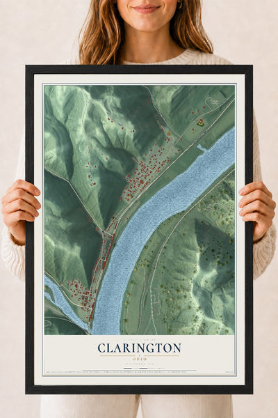 Map of Clarington, Ohio, 18 x 24 inch print in a black wood frame