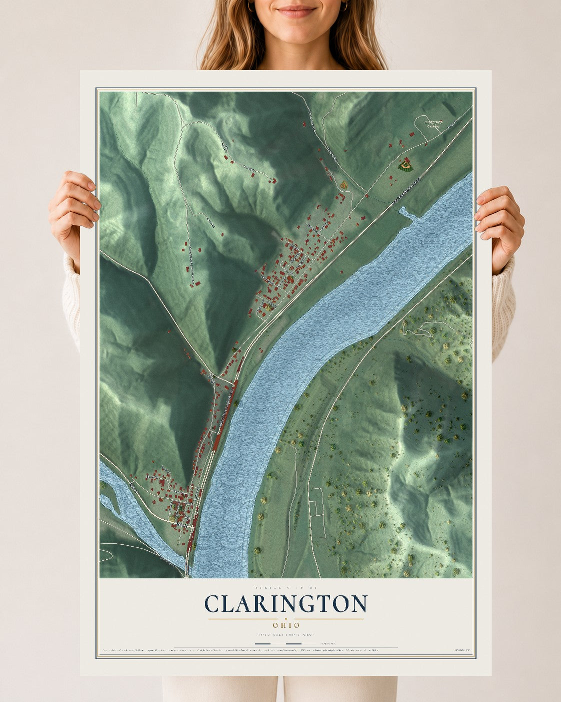 Map of Clarington, Ohio, 24 x 36 inch unframed archival matte print