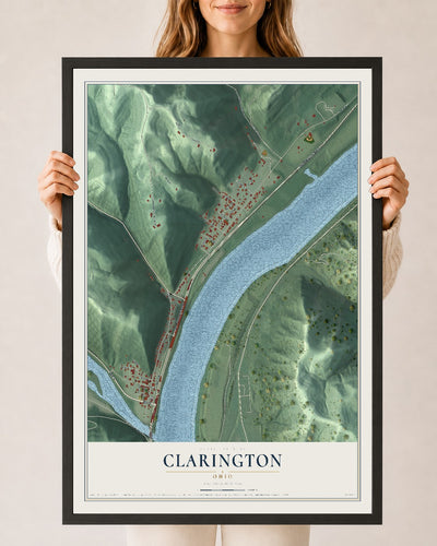 Map of Clarington, Ohio, 24 x 36 inch print in a black wood frame