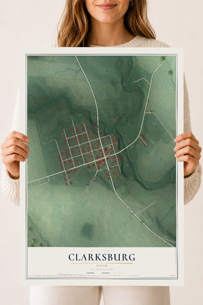 Map of Clarksburg, Ohio, 18 x 24 inch unframed archival matte print