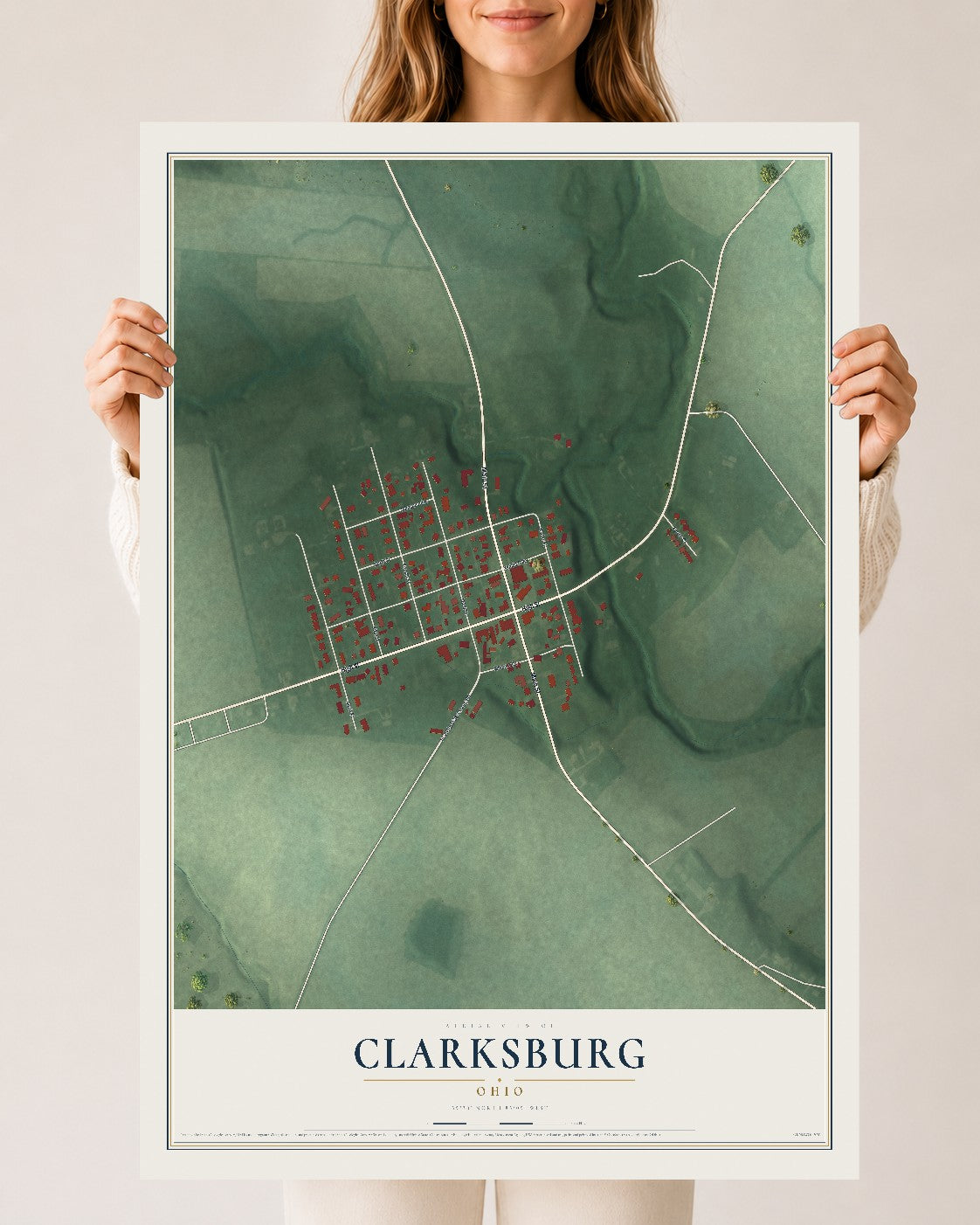 Map of Clarksburg, Ohio, 24 x 36 inch unframed archival matte print