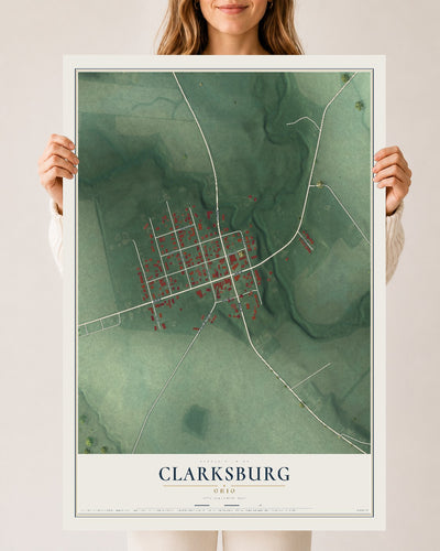 Map of Clarksburg, Ohio, 24 x 36 inch unframed archival matte print