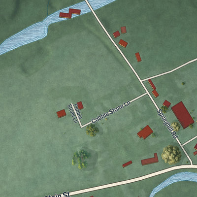 Second close-up of the map of Clarksville, Ohio print showing more streets and buildings