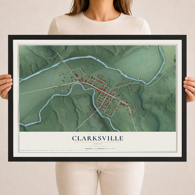 Map of Clarksville, Ohio, 18 x 24 inch print in a black wood frame